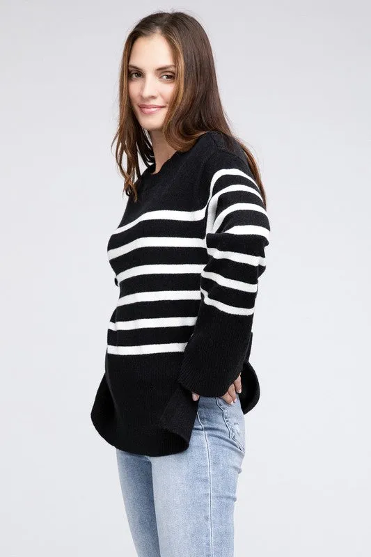 Mickey Ribbed Hem Stripe Sweater