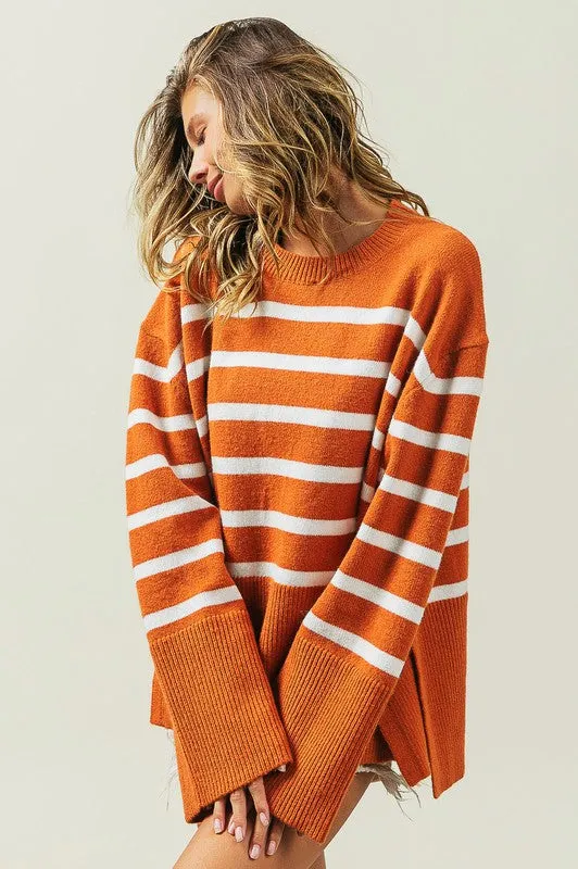 Mickey Ribbed Hem Stripe Sweater