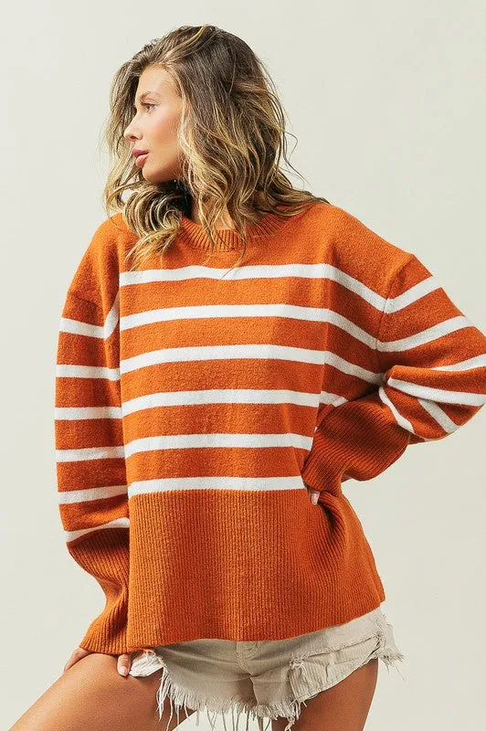 Mickey Ribbed Hem Stripe Sweater