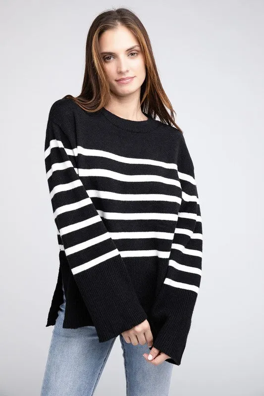 Mickey Ribbed Hem Stripe Sweater