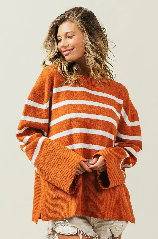 Mickey Ribbed Hem Stripe Sweater