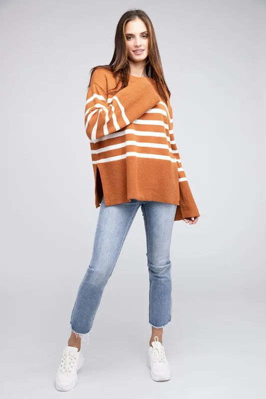 Mickey Ribbed Hem Stripe Sweater