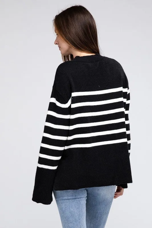 Mickey Ribbed Hem Stripe Sweater