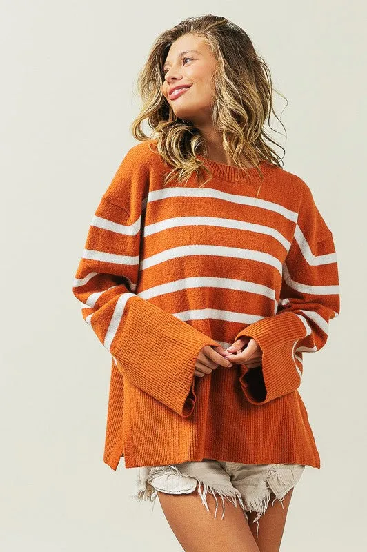 Mickey Ribbed Hem Stripe Sweater