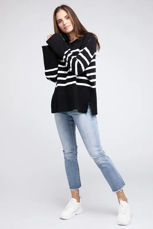 Mickey Ribbed Hem Stripe Sweater