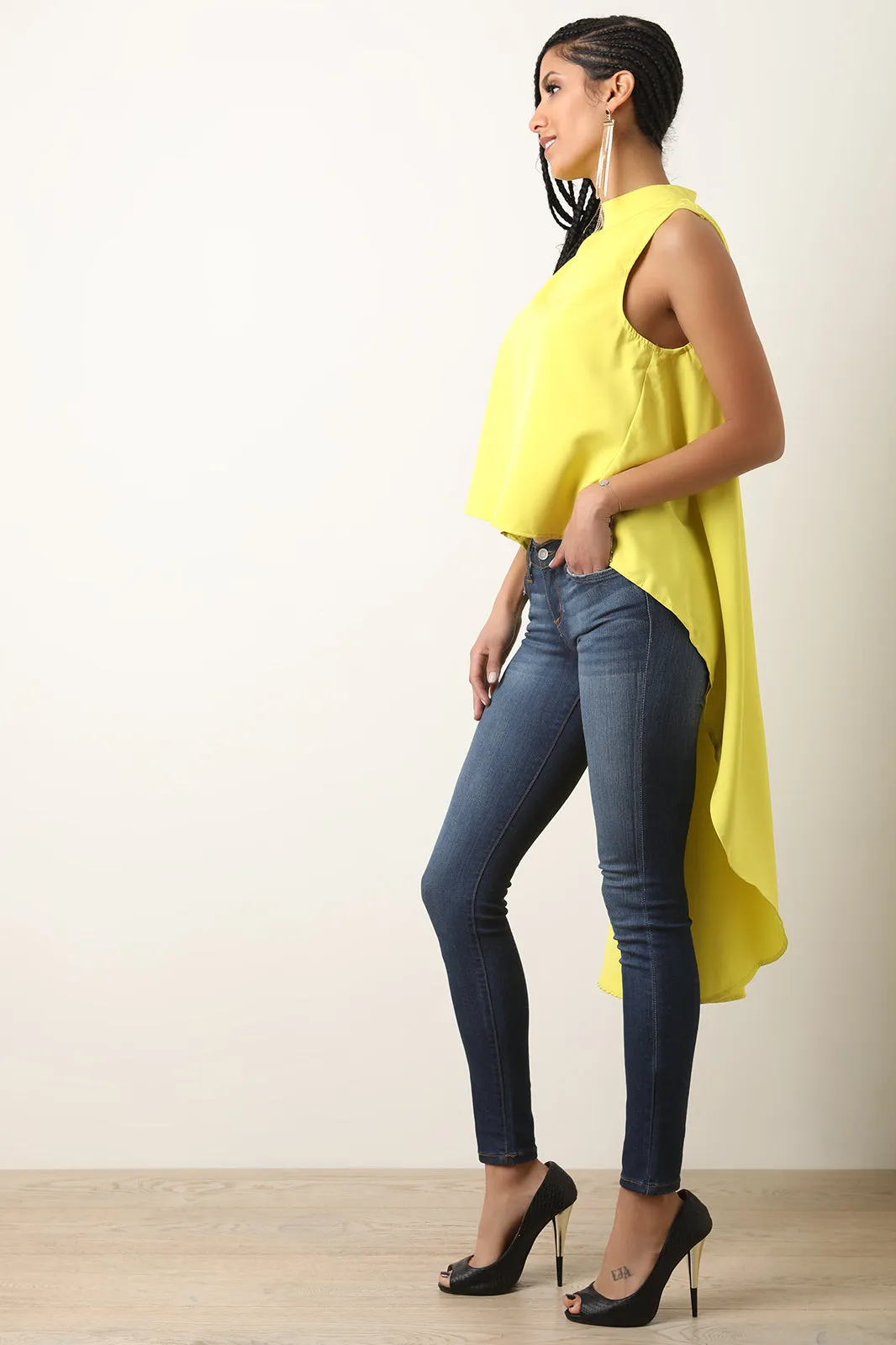 Mock Neck Sleeveless High-Low Top