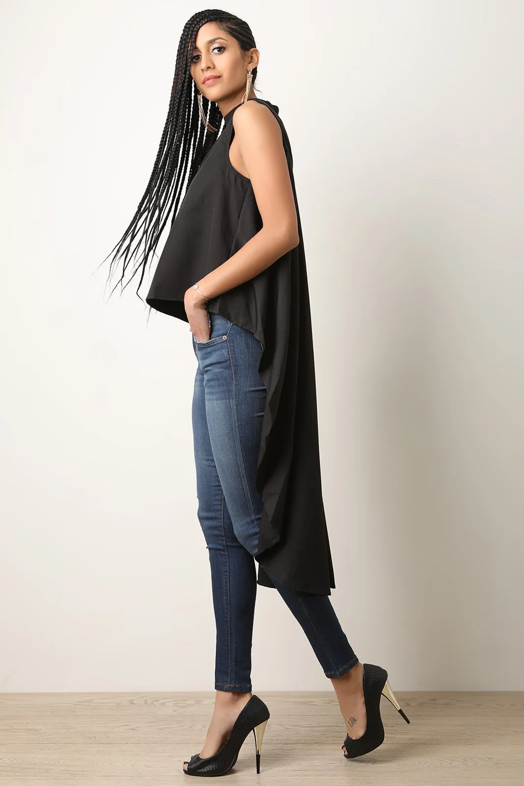 Mock Neck Sleeveless High-Low Top