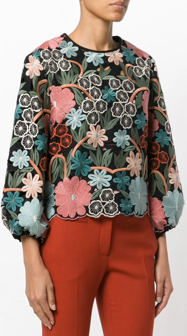 Multicolor Flowers Embroidered Top