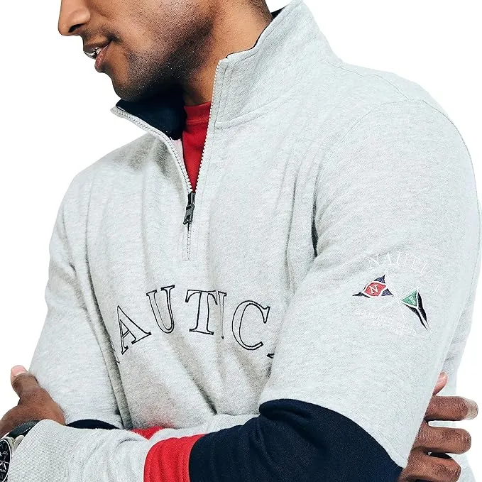 Nautica Men's Sustainably Crafted Quarter-Zip Colorblock Sweatshirt