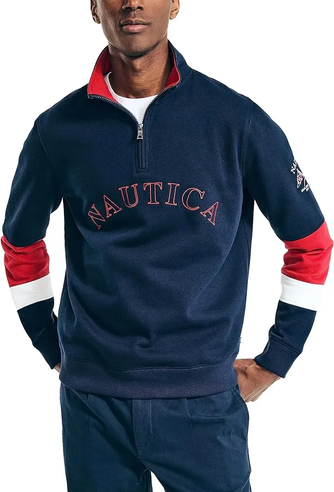 Nautica Men's Sustainably Crafted Quarter-Zip Colorblock Sweatshirt