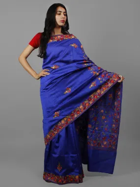 Navy Blue Red Green Yellow Aari Embroidered Bhagalpuri Silk  Saree From Kashmir  - S031702152