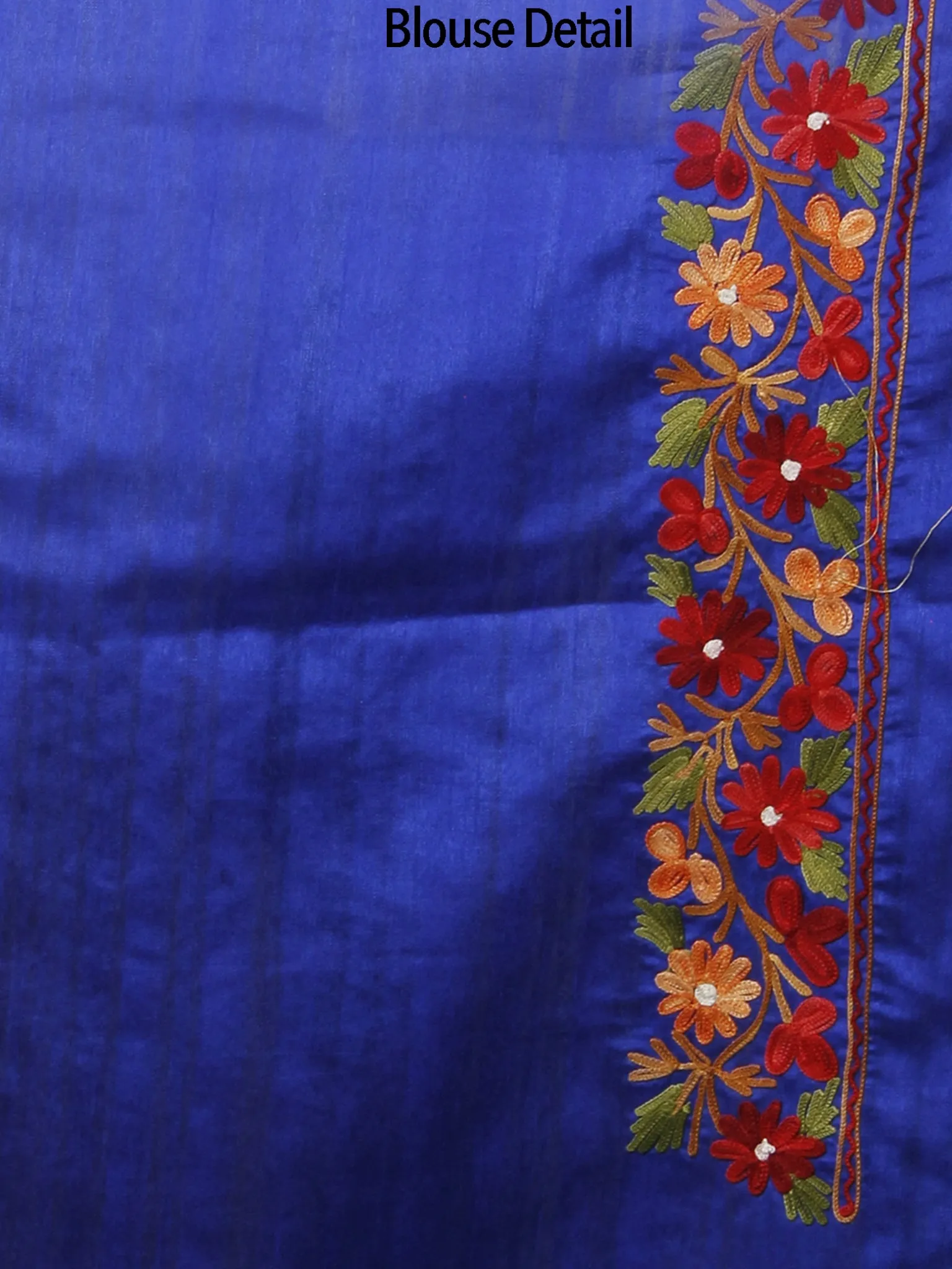 Navy Blue Red Green Yellow Aari Embroidered Bhagalpuri Silk  Saree From Kashmir  - S031702152