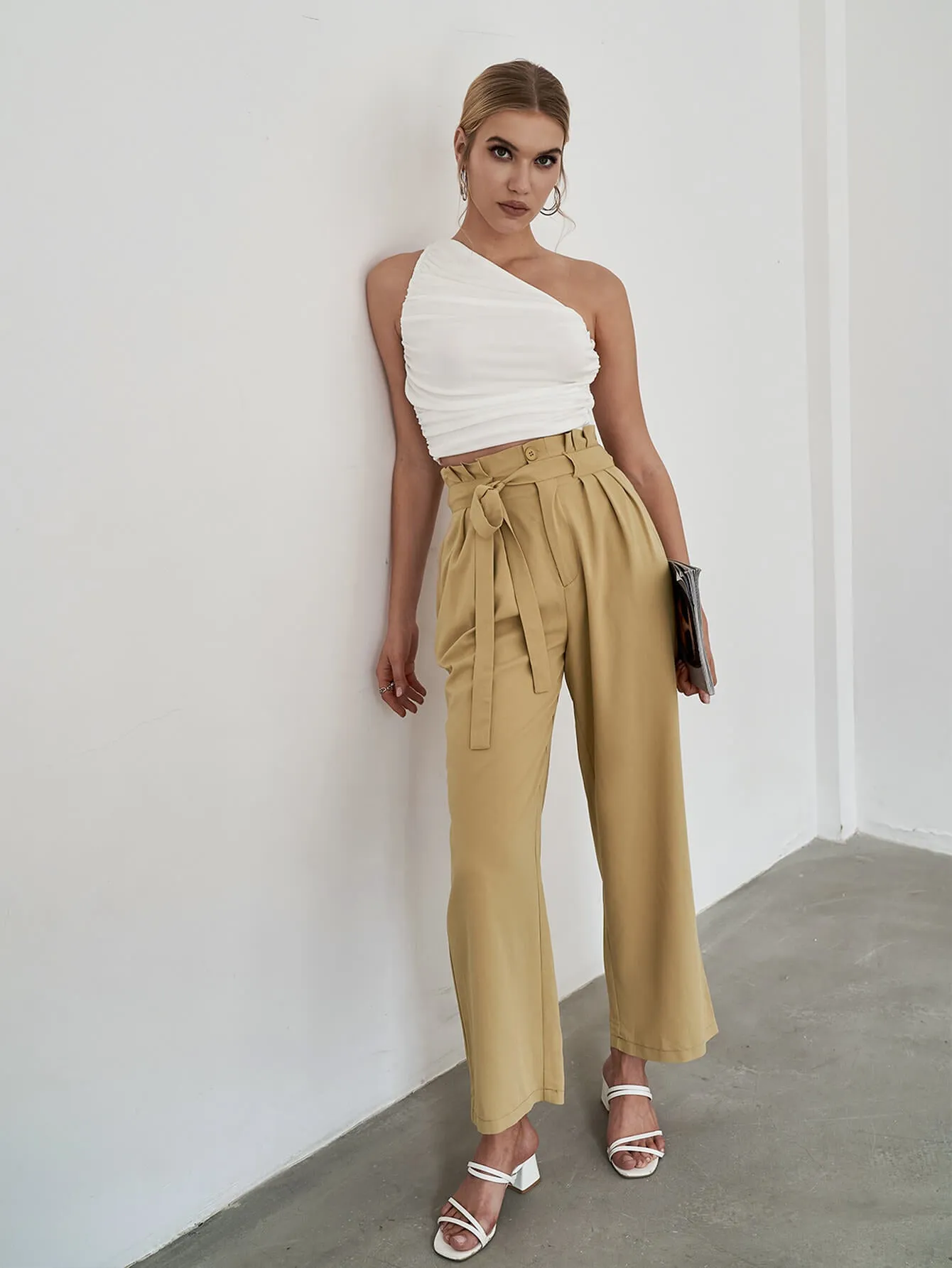 Paperbag Tie Waist Wide Leg Pants