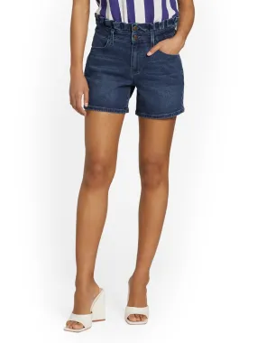 Paperbag-Waist Denim 5-Inch Short - Dark Blue Wash