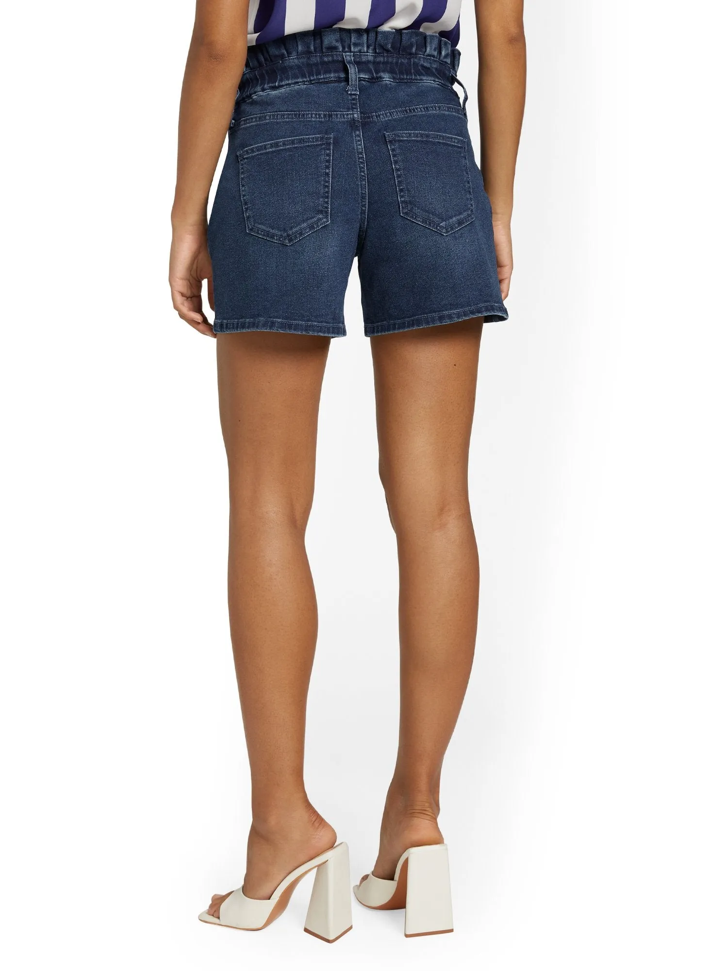 Paperbag-Waist Denim 5-Inch Short - Dark Blue Wash