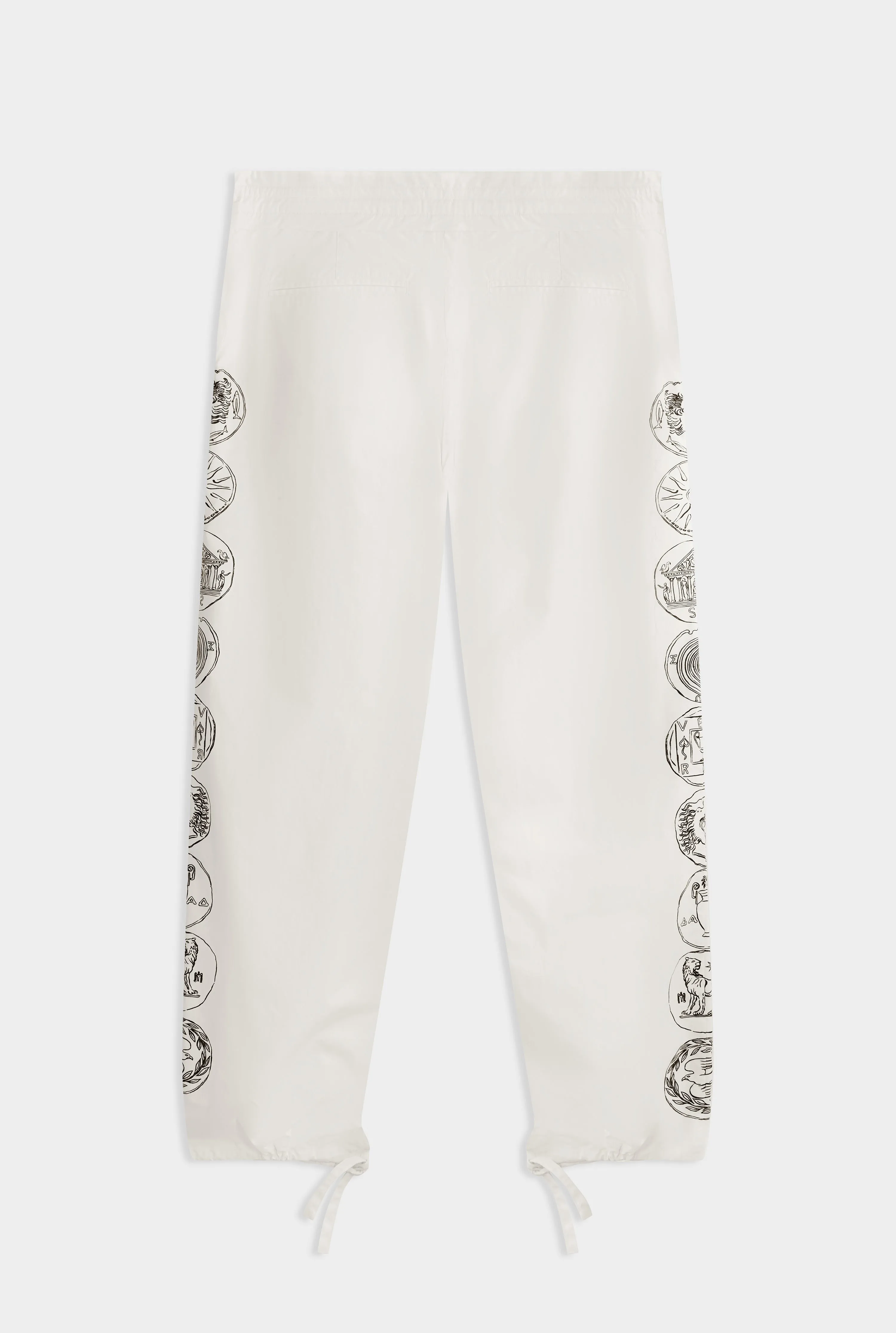 Printed Cotton Paperbag Trouser - Off White Grecian Coins