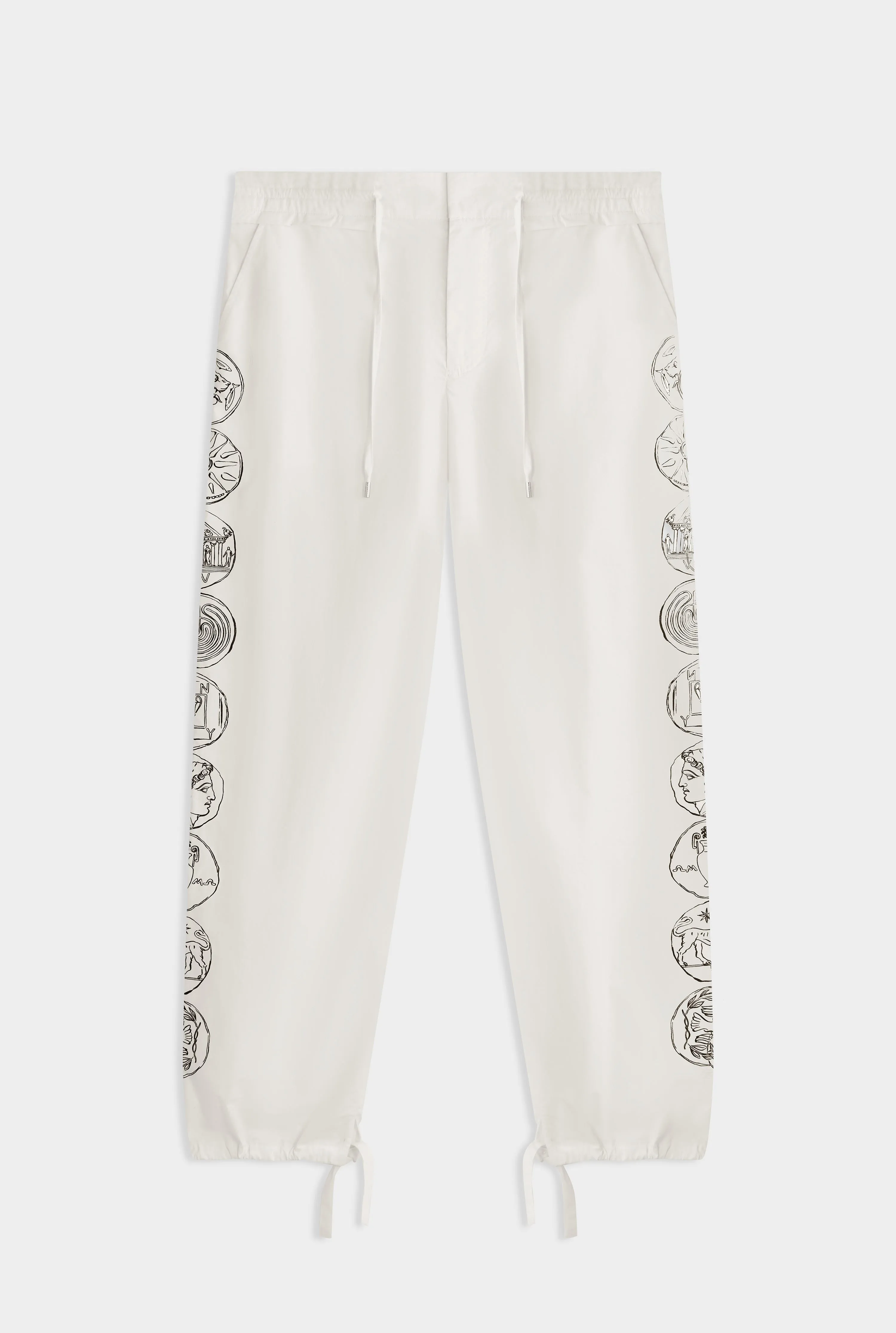 Printed Cotton Paperbag Trouser - Off White Grecian Coins