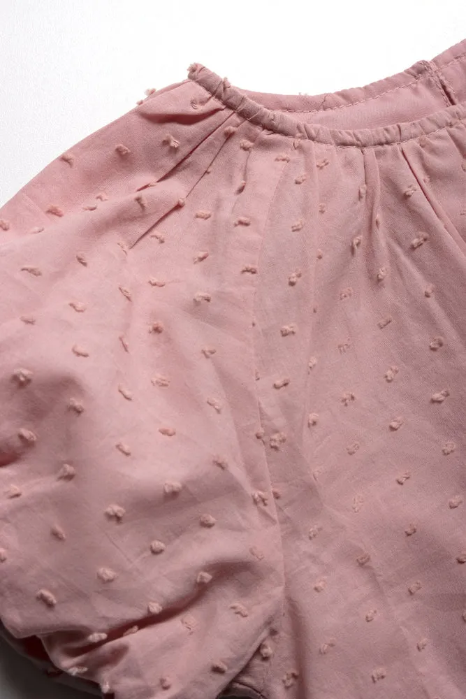 Puff Sleeve Textured Woven Skirts Sets Dusty Pink