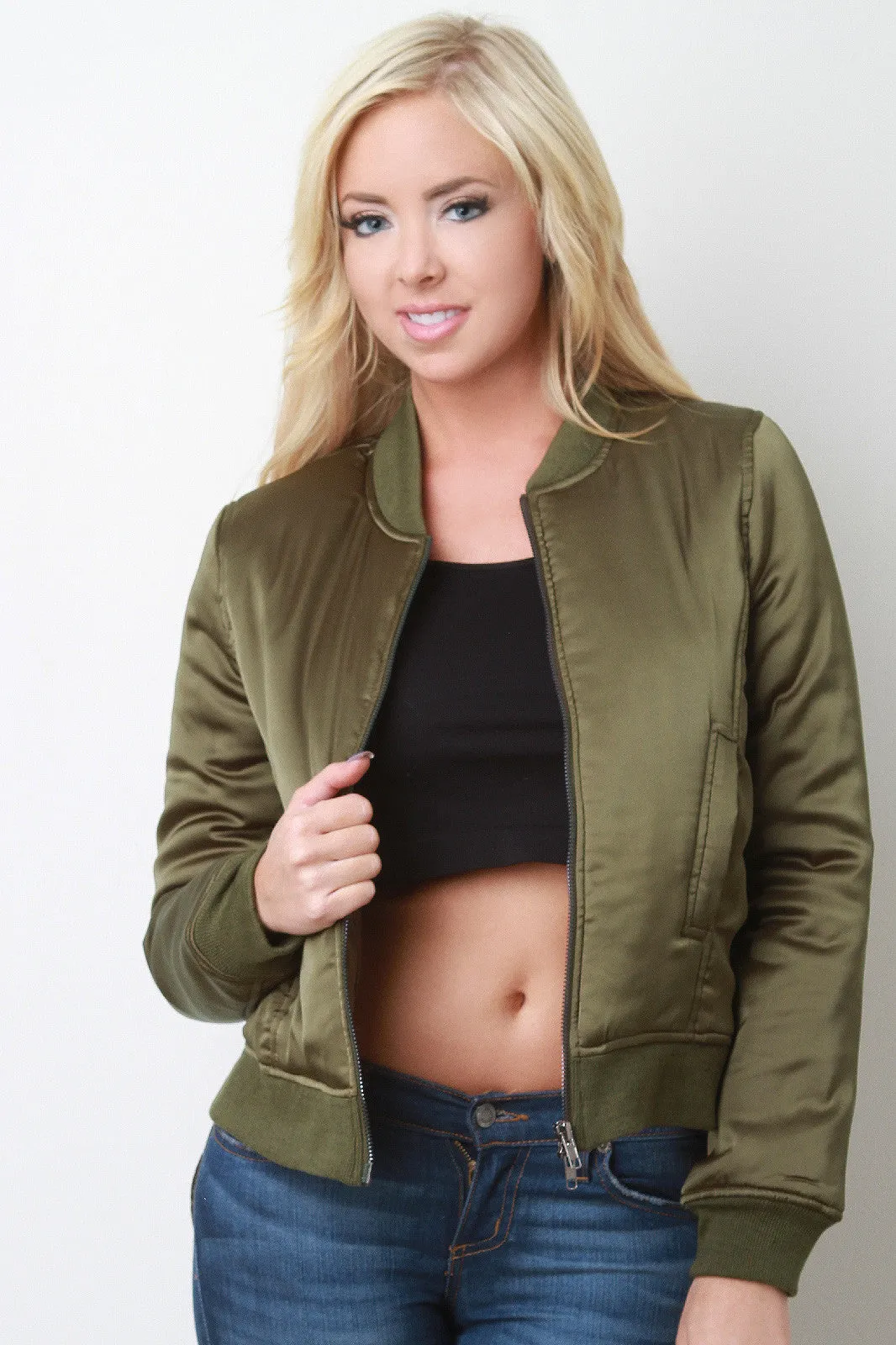 Puffy High-Low Bomber Jacket