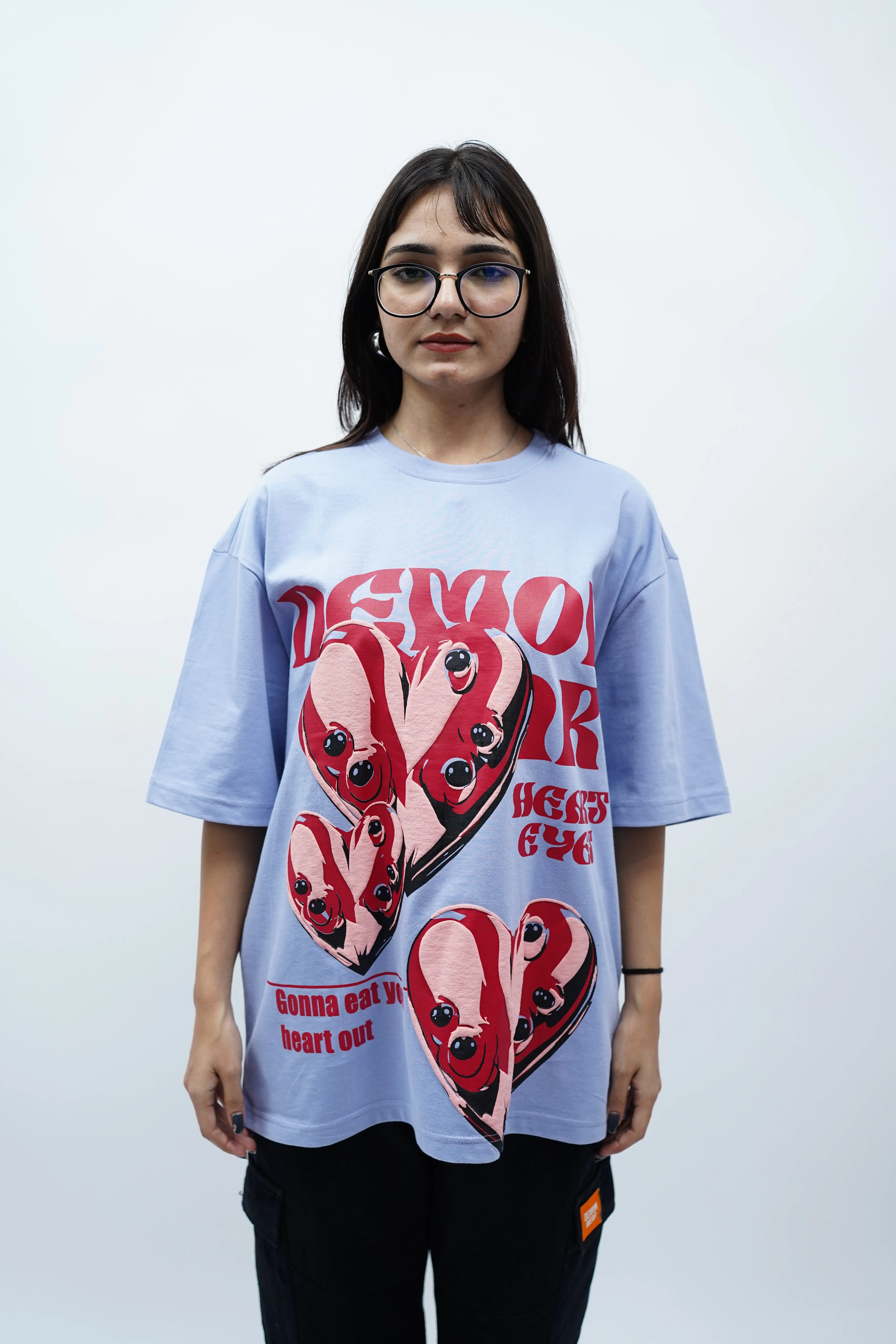 "Heart Eyes" Oversized Puff Print Lavender T-Shirt By DemonWear for Her