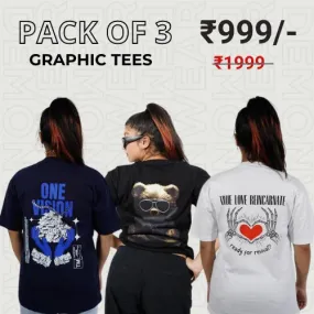 "One Vision" "Teddy" "True Love" Oversized Blue T-Shirt By DemonWear Combo Pack Of 3 for Her