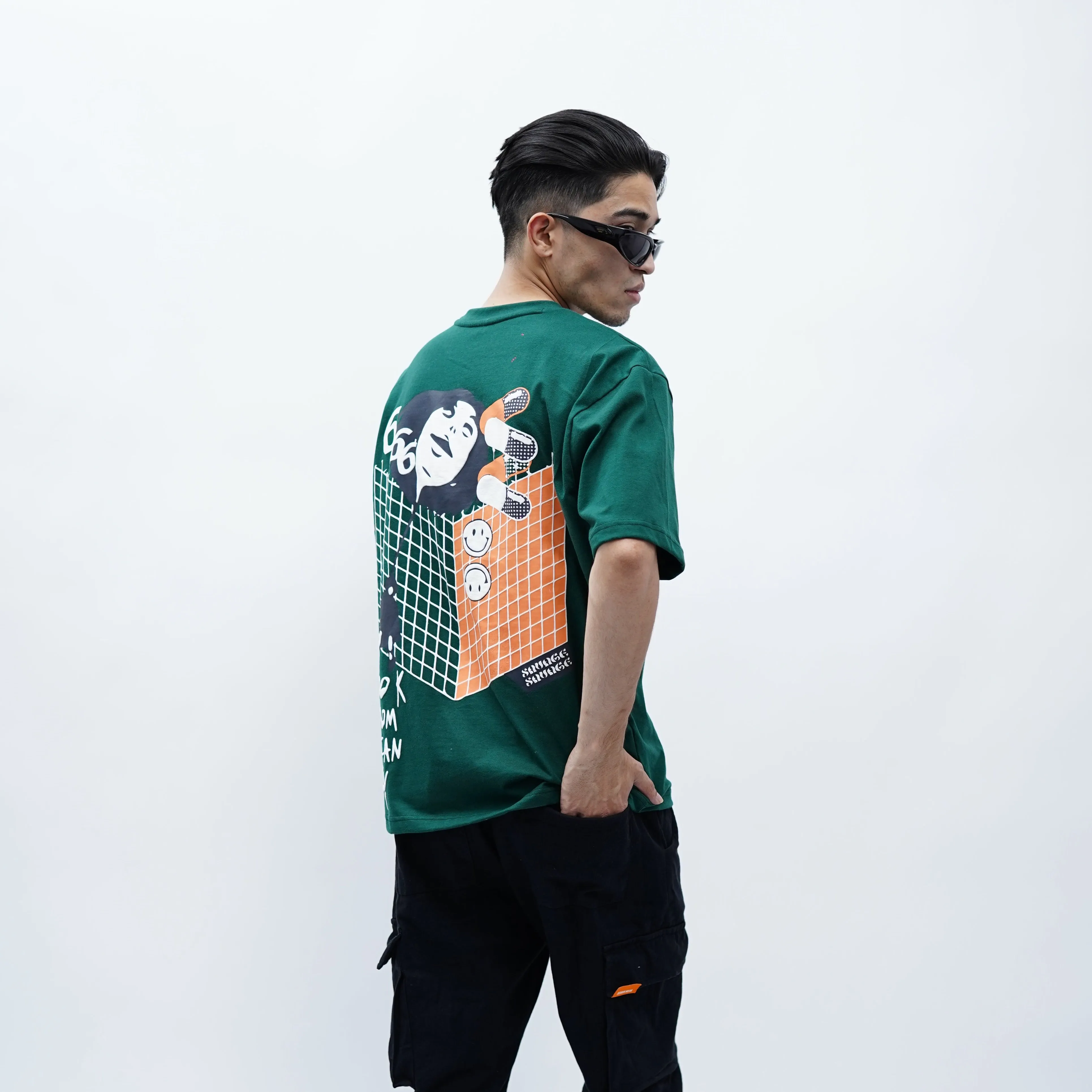 "You're (NOT) alone" Oversized Puff Print Green T-Shirt By DemonWear for Him