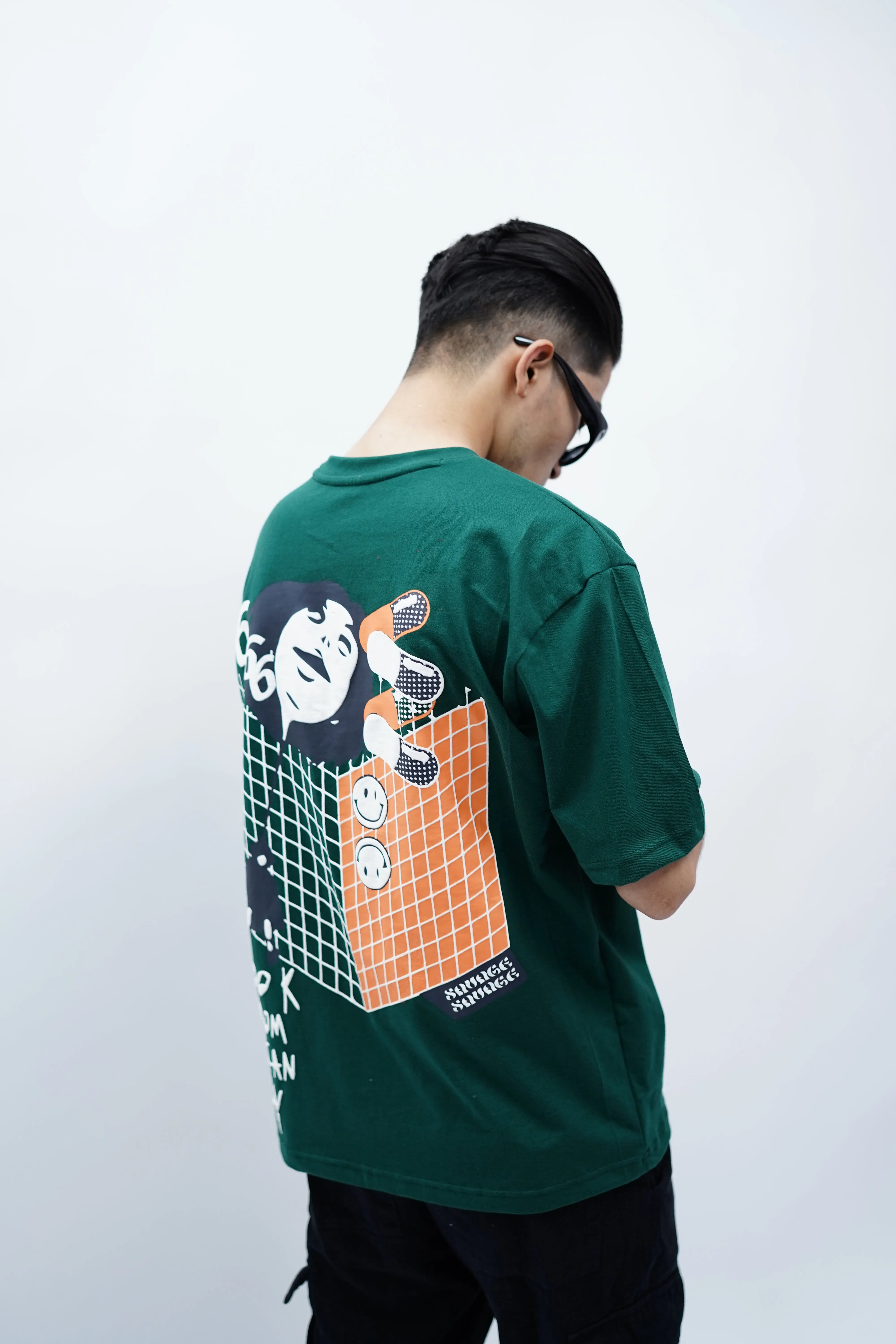 "You're (NOT) alone" Oversized Puff Print Green T-Shirt By DemonWear for Him