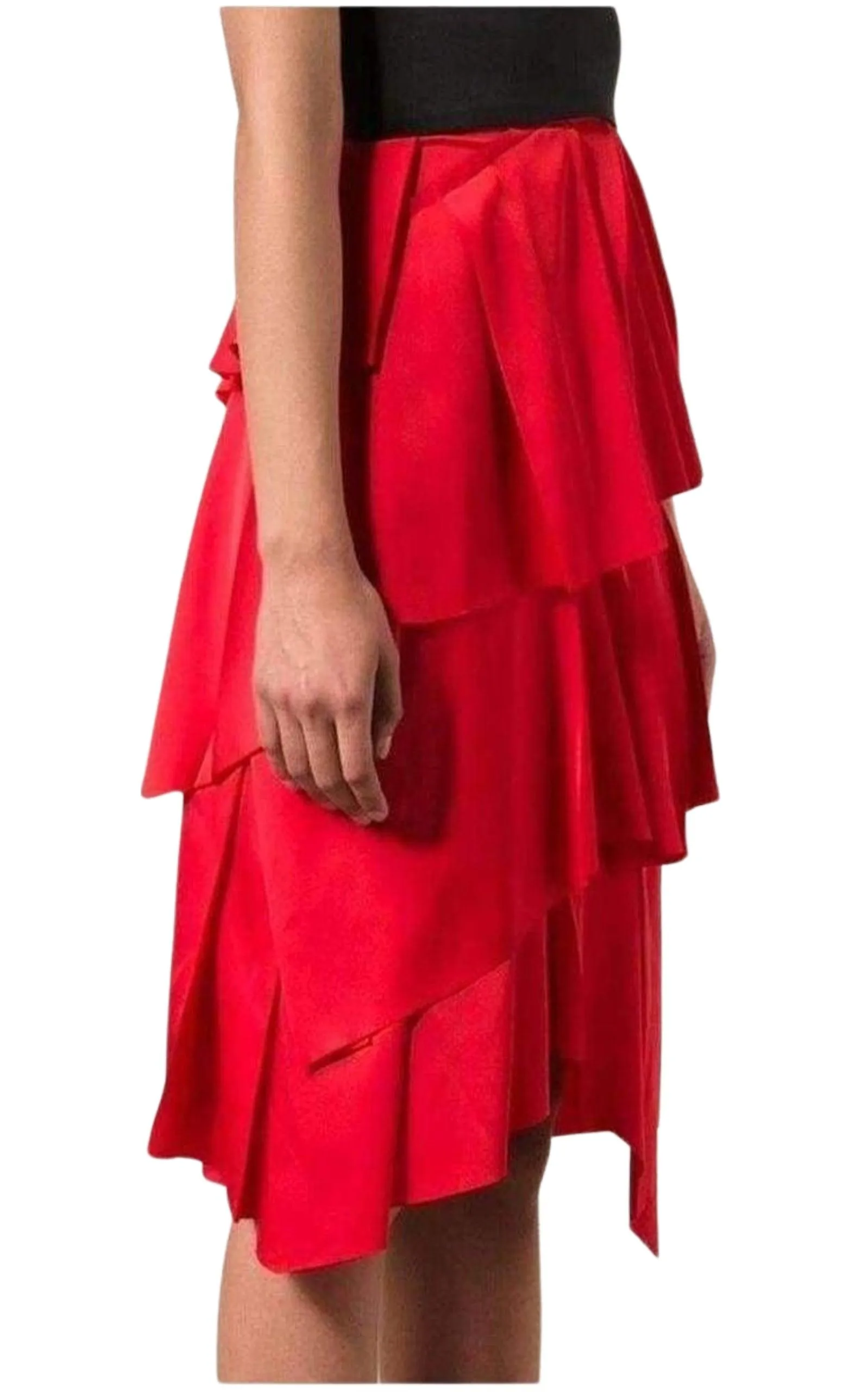 Red Draped Ruffled Skirt