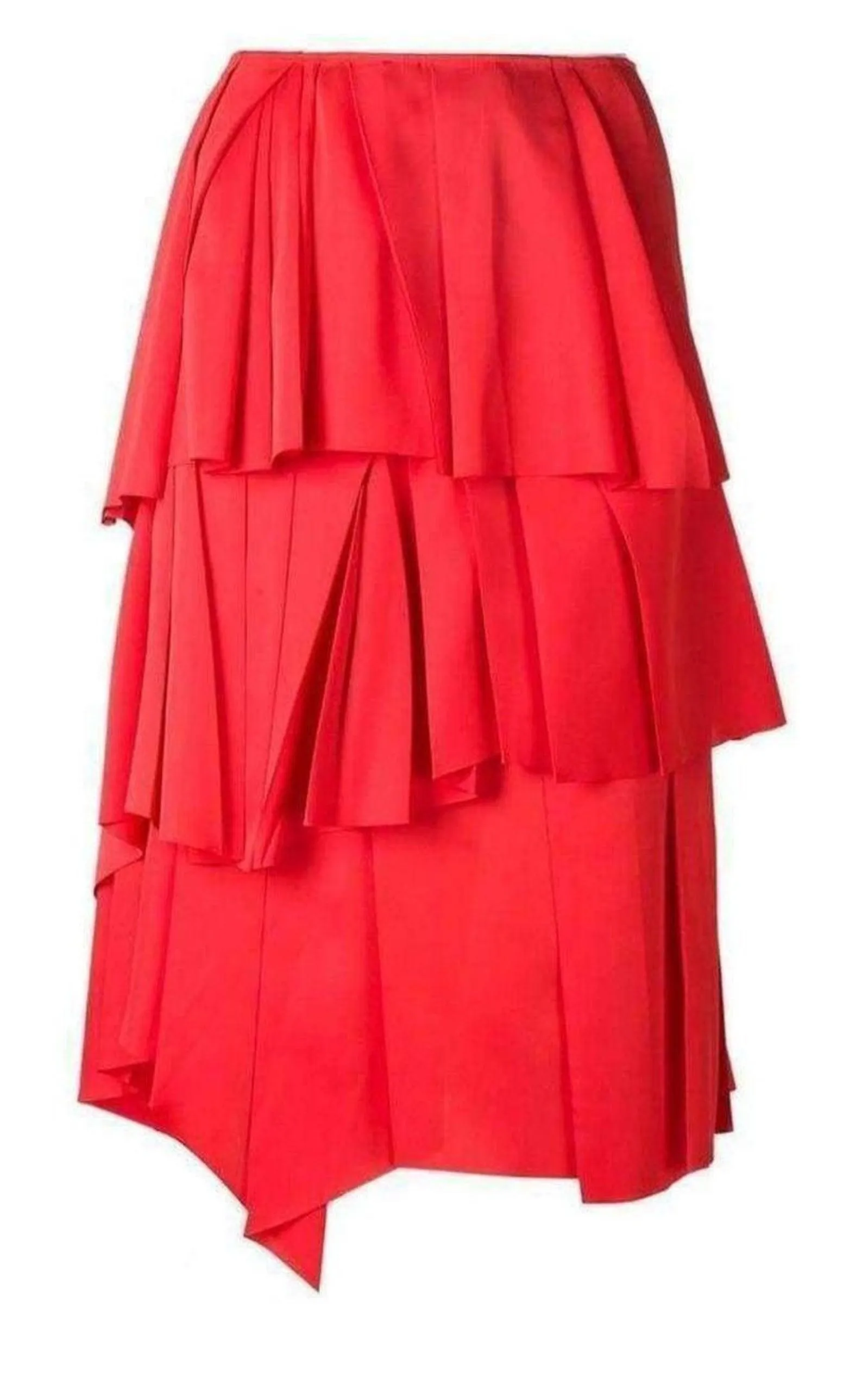 Red Draped Ruffled Skirt