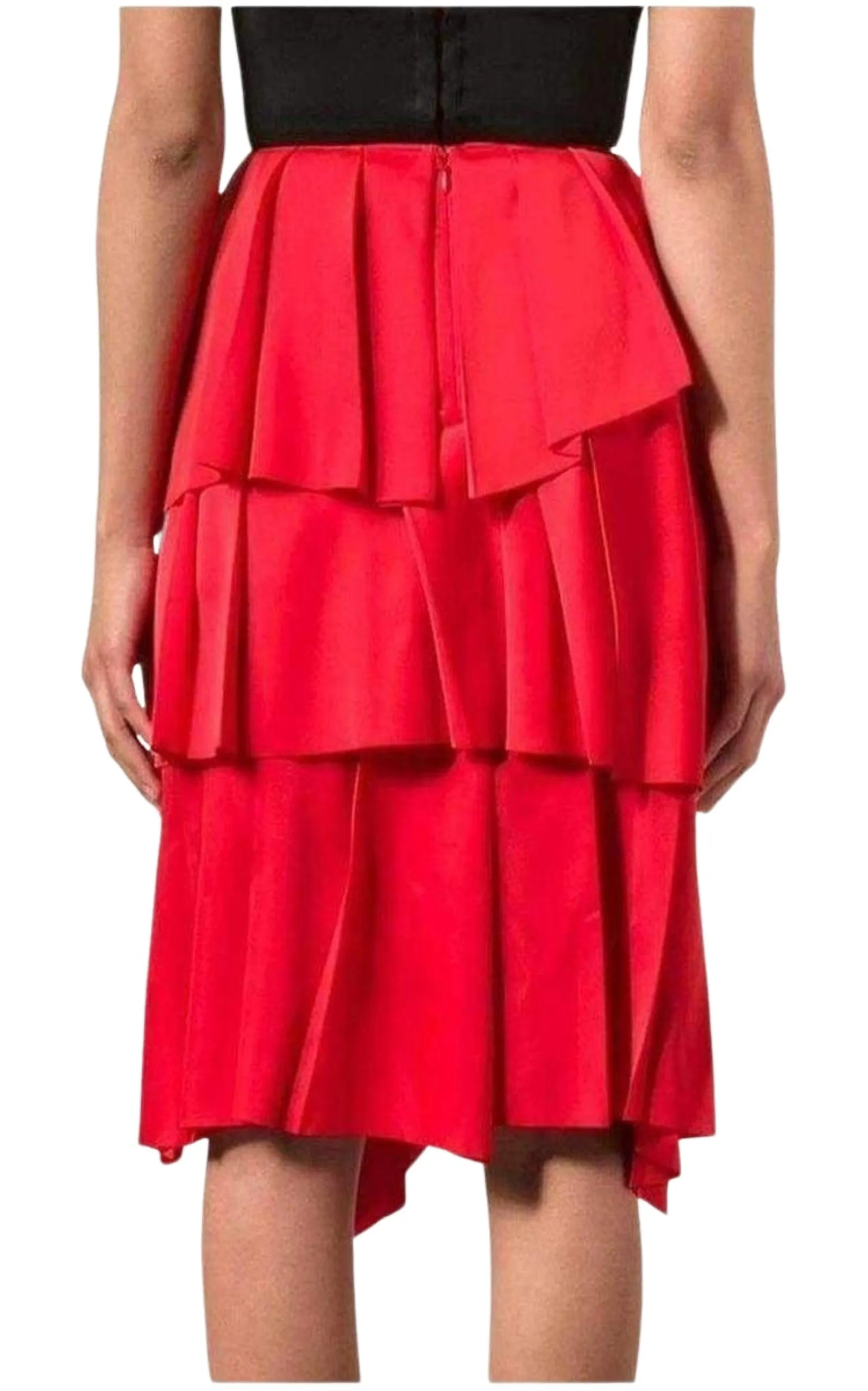 Red Draped Ruffled Skirt