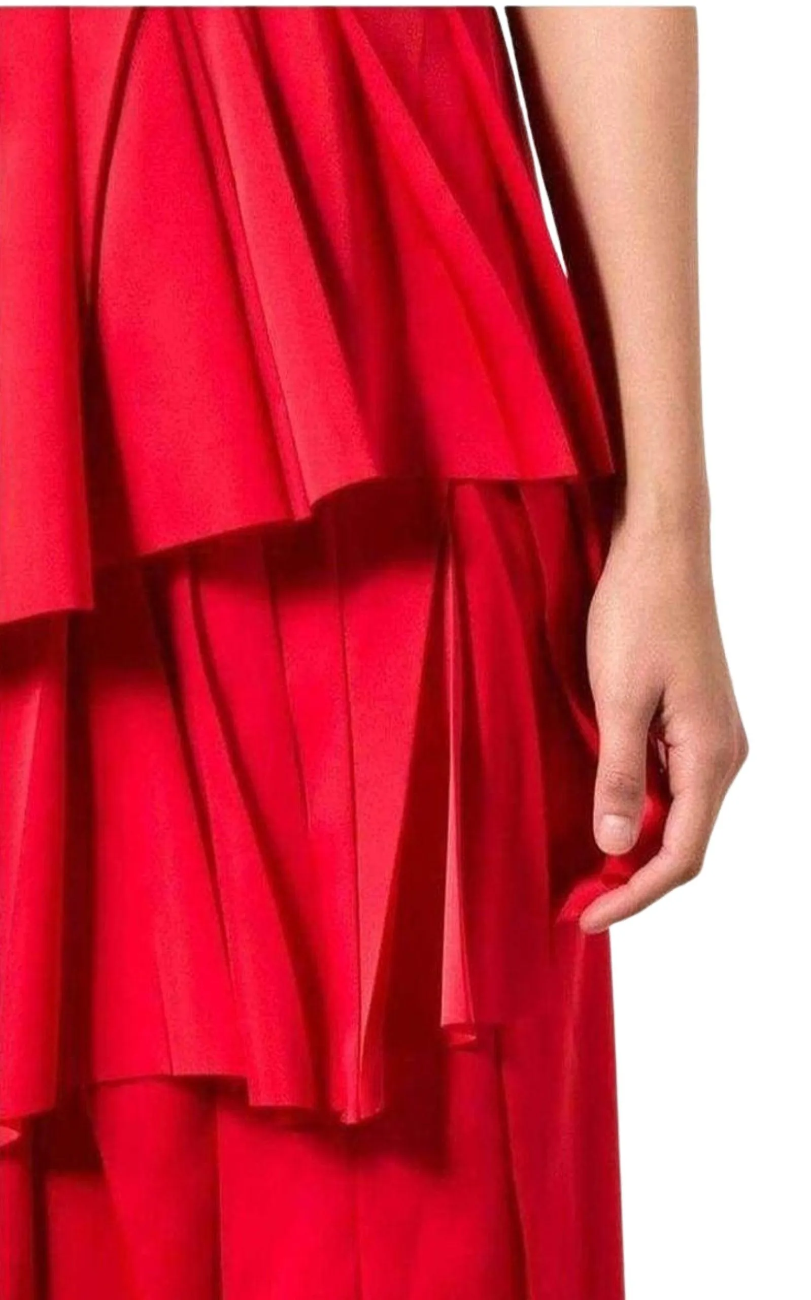 Red Draped Ruffled Skirt