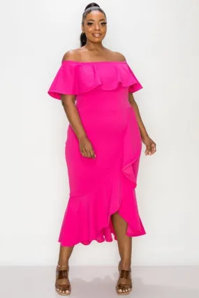 Salsa Off Shoulder Ruffled Midi Dress