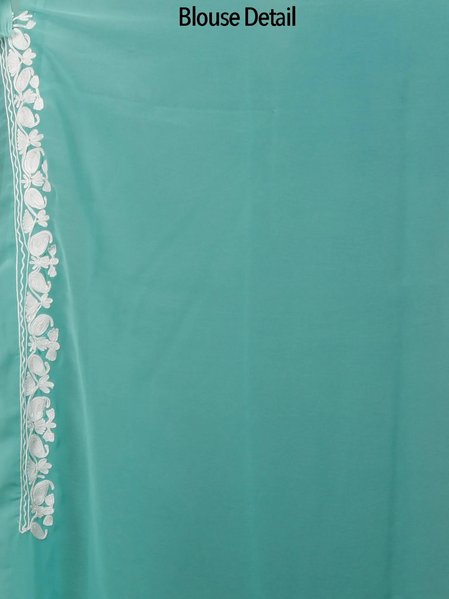 Seaform Green White Aari Embroidered Chiffon Saree From Kashmir  - S031702135