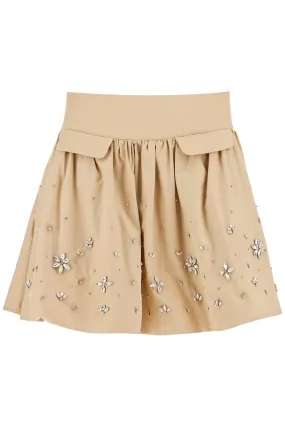 Self Portrait Poplin Mini Skirt With Crystal