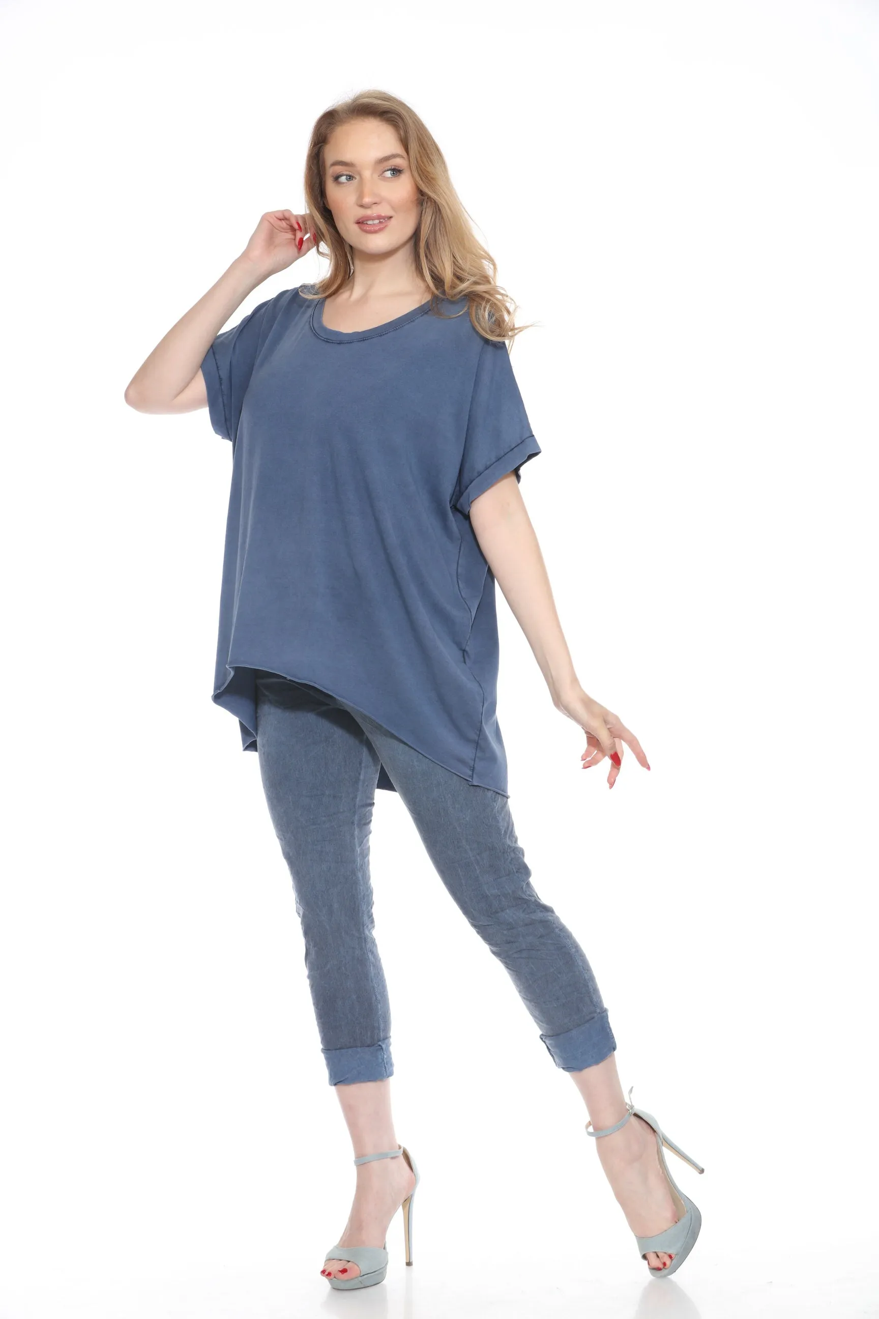 Short Sleeve Cotton High Low Top