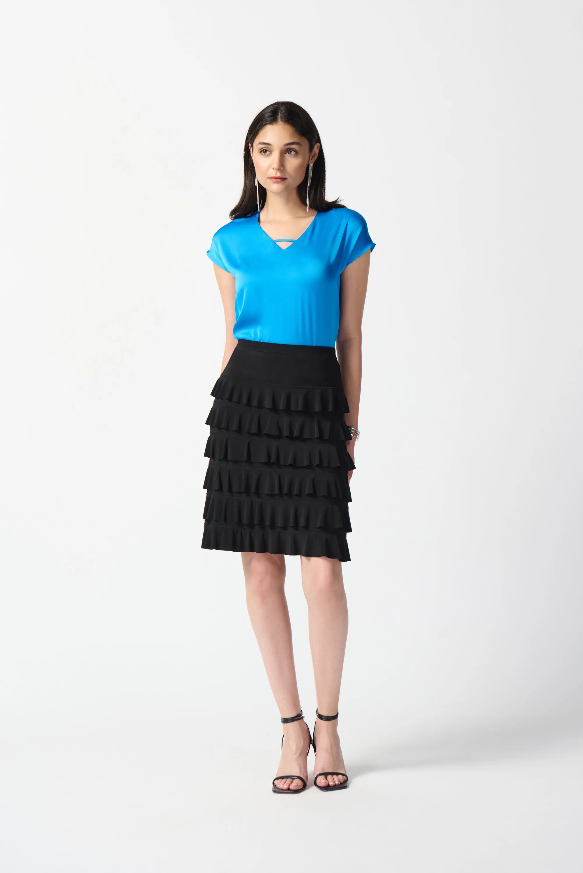 Silky Knit A-Line Ruffled Skirt