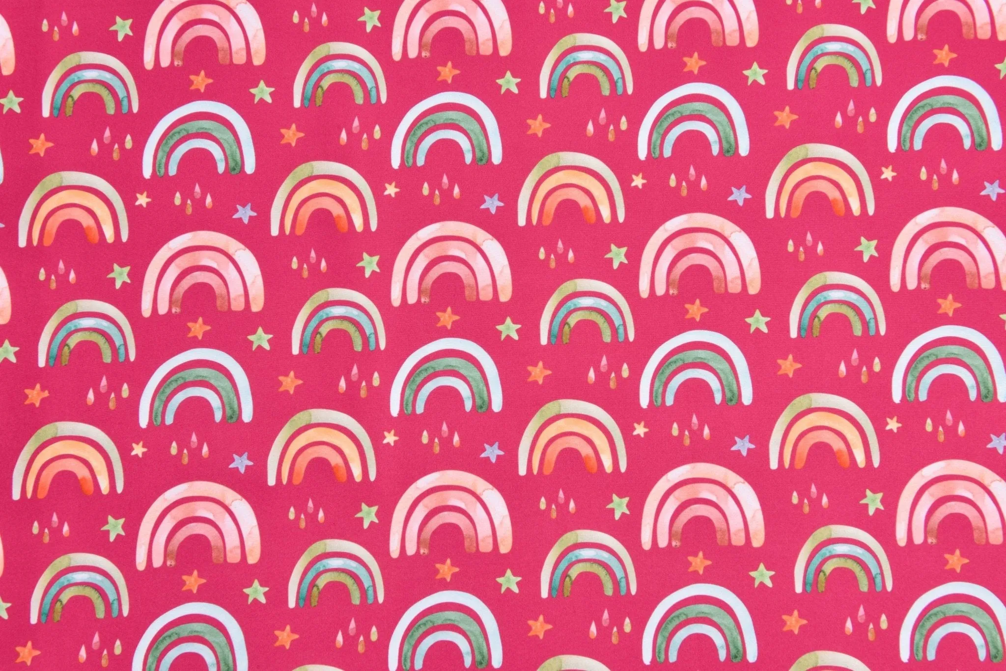 Softshell Digital Scattered Rainbow Print Fabric