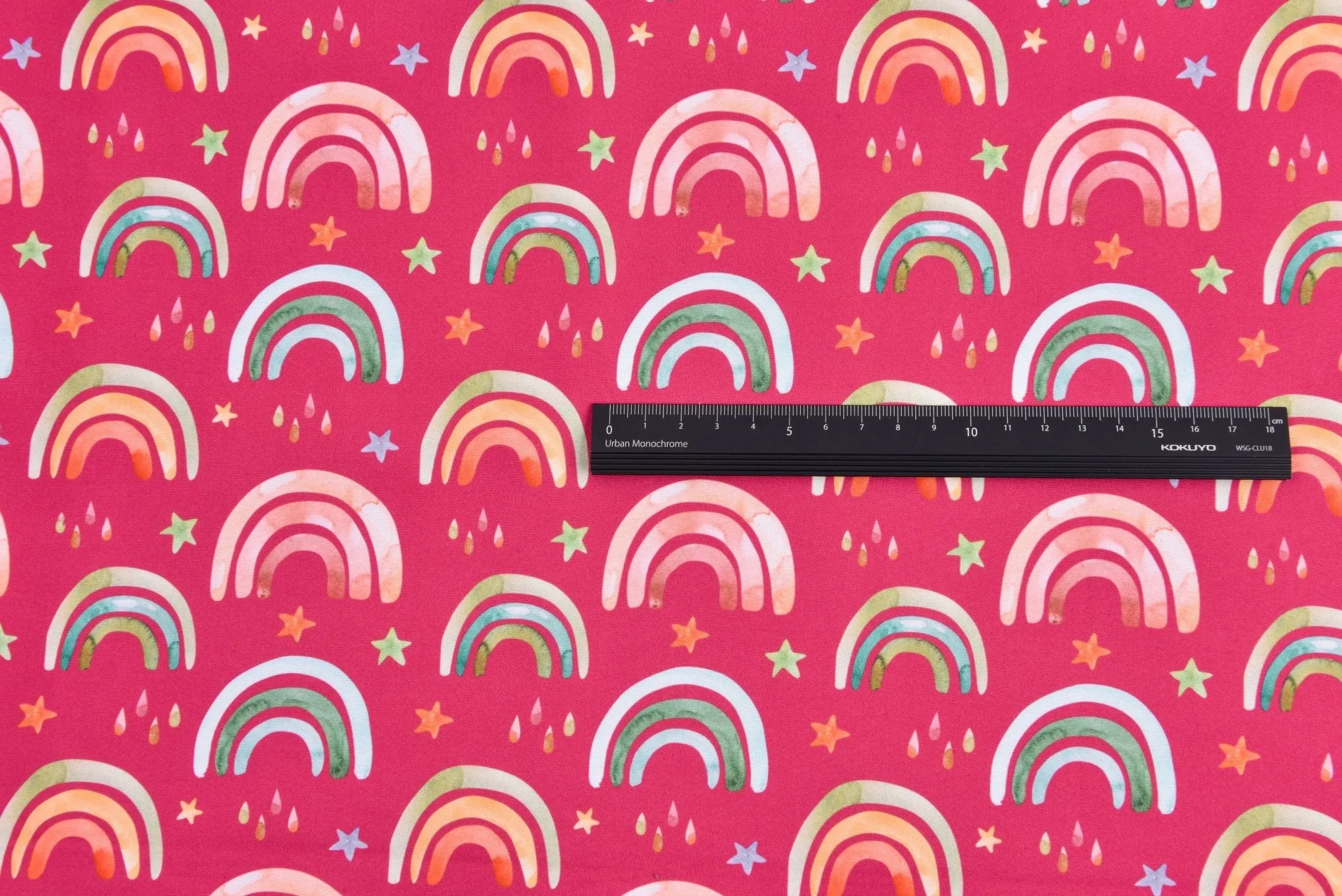 Softshell Digital Scattered Rainbow Print Fabric