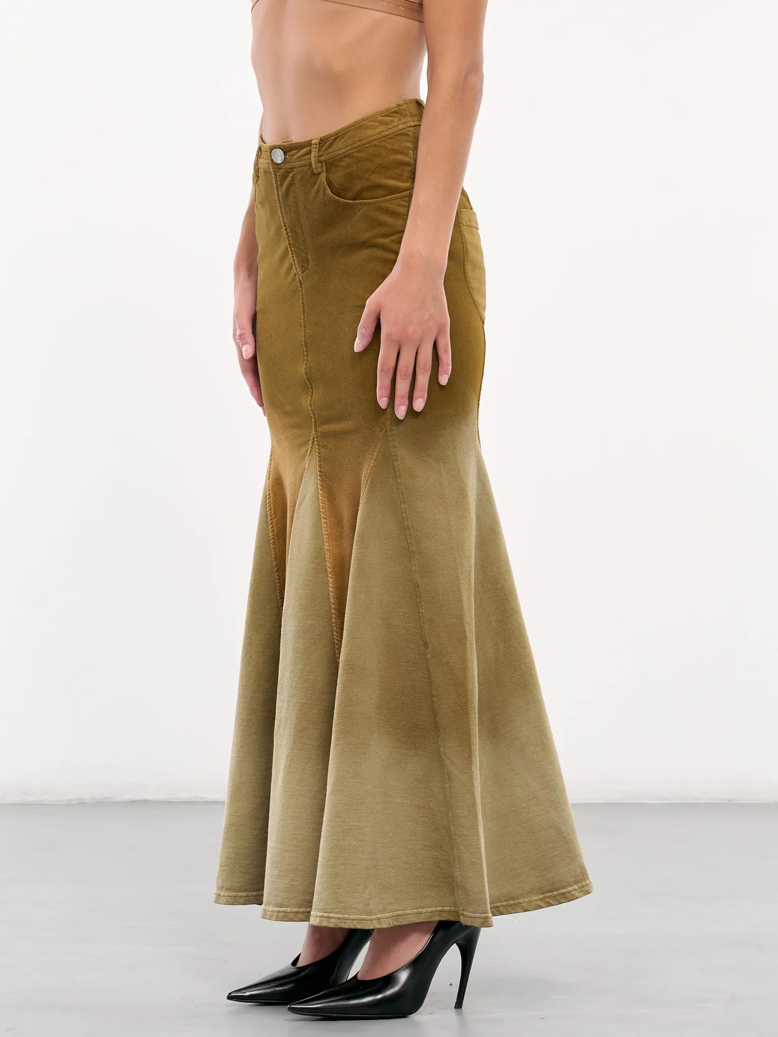 Washed Paneled Fishtail Skirt (SK05C1GR540-OLIVE-GREEN)