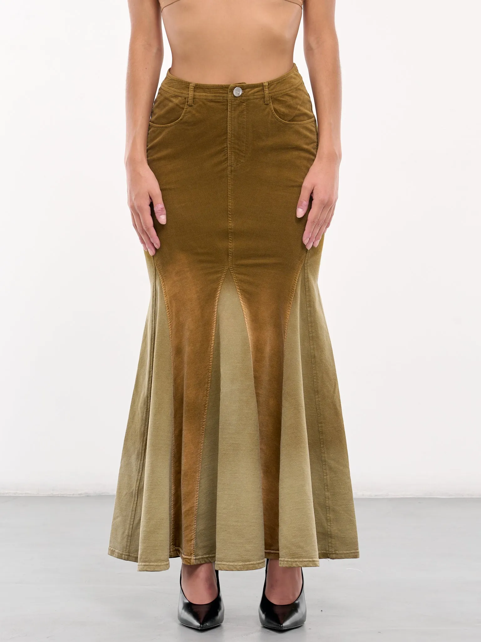 Washed Paneled Fishtail Skirt (SK05C1GR540-OLIVE-GREEN)