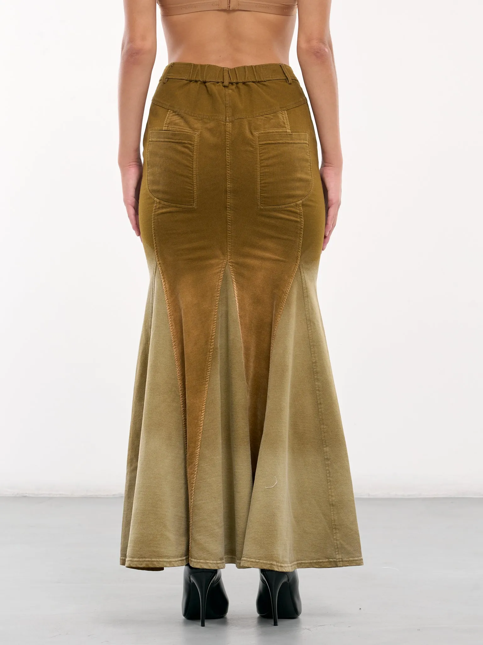 Washed Paneled Fishtail Skirt (SK05C1GR540-OLIVE-GREEN)