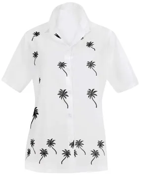 Women Hawaiian Shirt Blouses Embroidered Casual Workwear Short Sleeve Dress Top