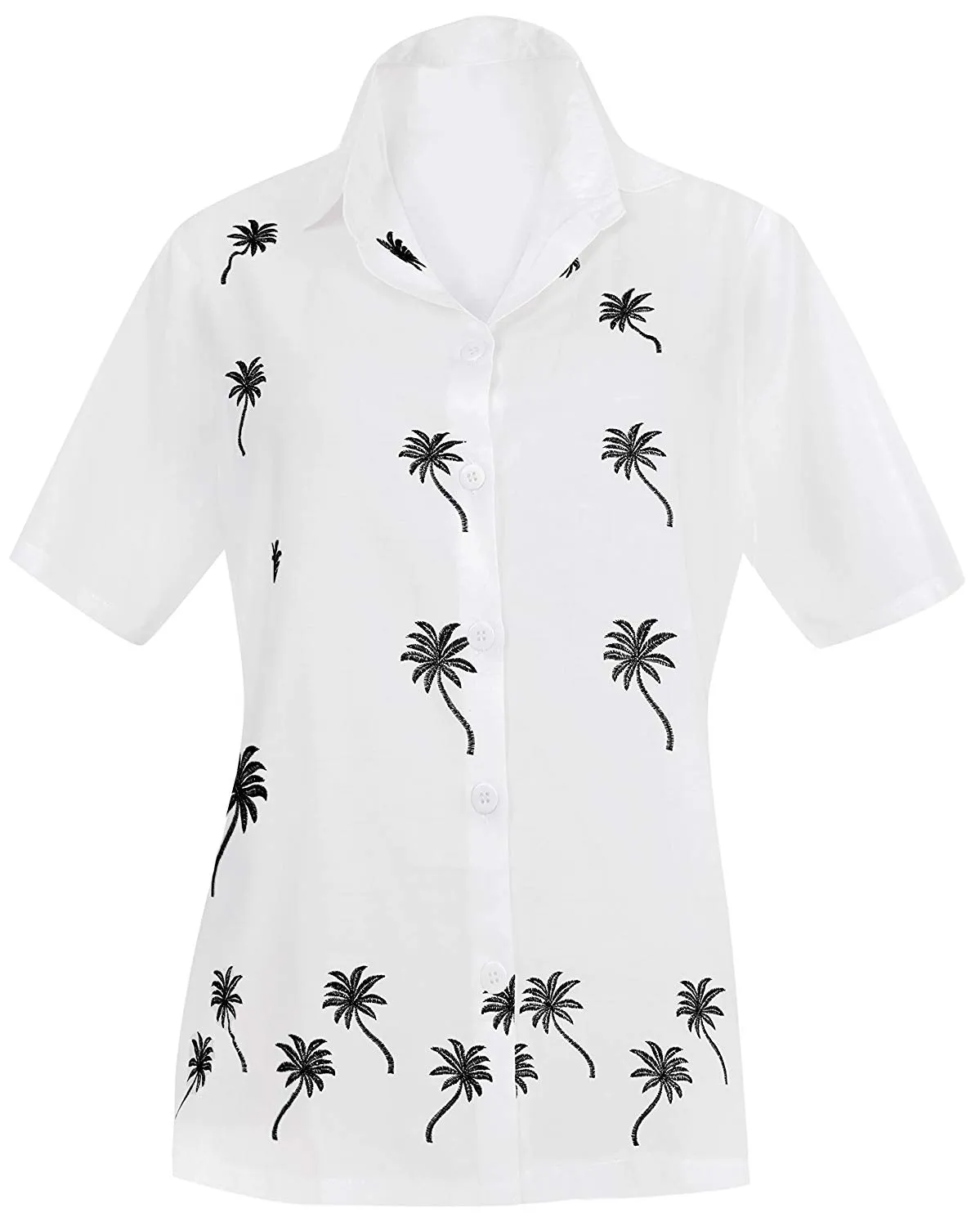 Women Hawaiian Shirt Blouses Embroidered Casual Workwear Short Sleeve Dress Top