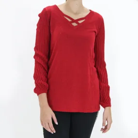 Women's Ribbed Glitter Sweaters,Red